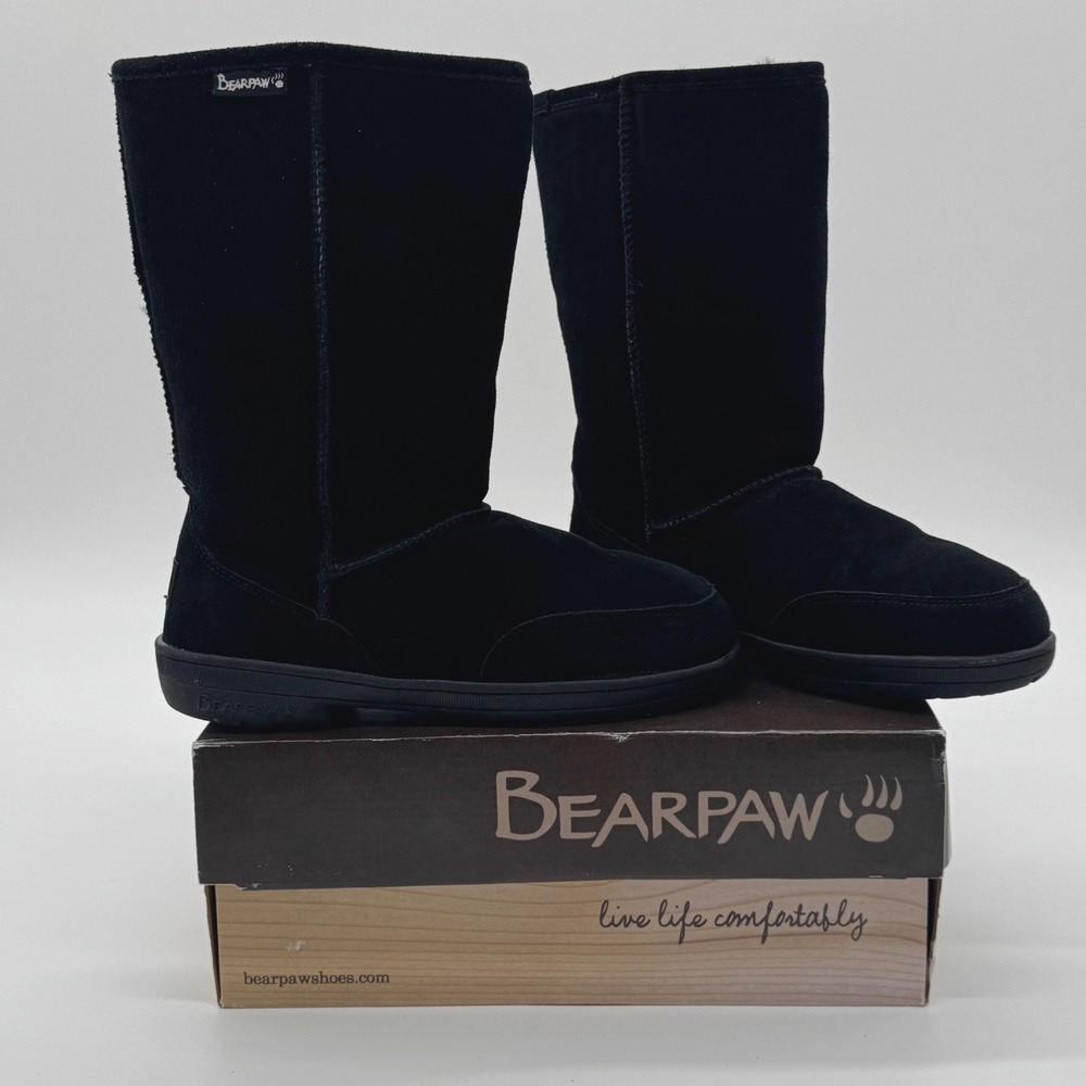 Bearpaw Meadow 605 Black Suede 10-inch Mid-Calf Winter Boots Womens 8